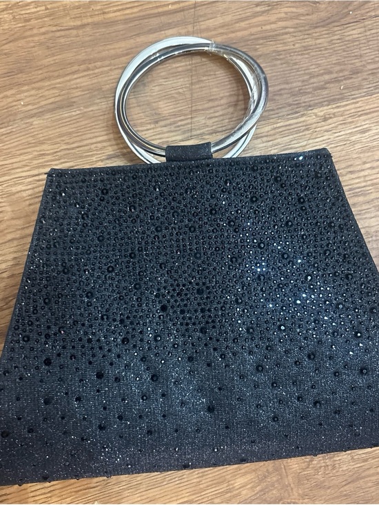 INC International Concepts Handbags - INC International Concepts Black Crystal-Studded Clutch with Silver Ring Handle